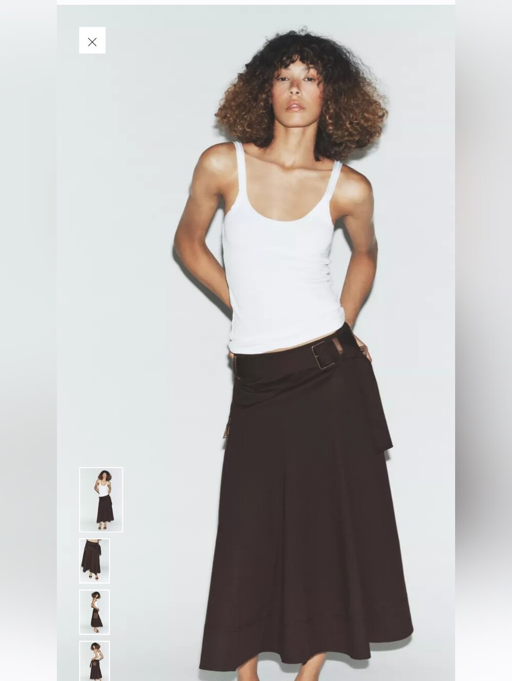 Classic Black A-Line Belted Cargo Midi Skirt